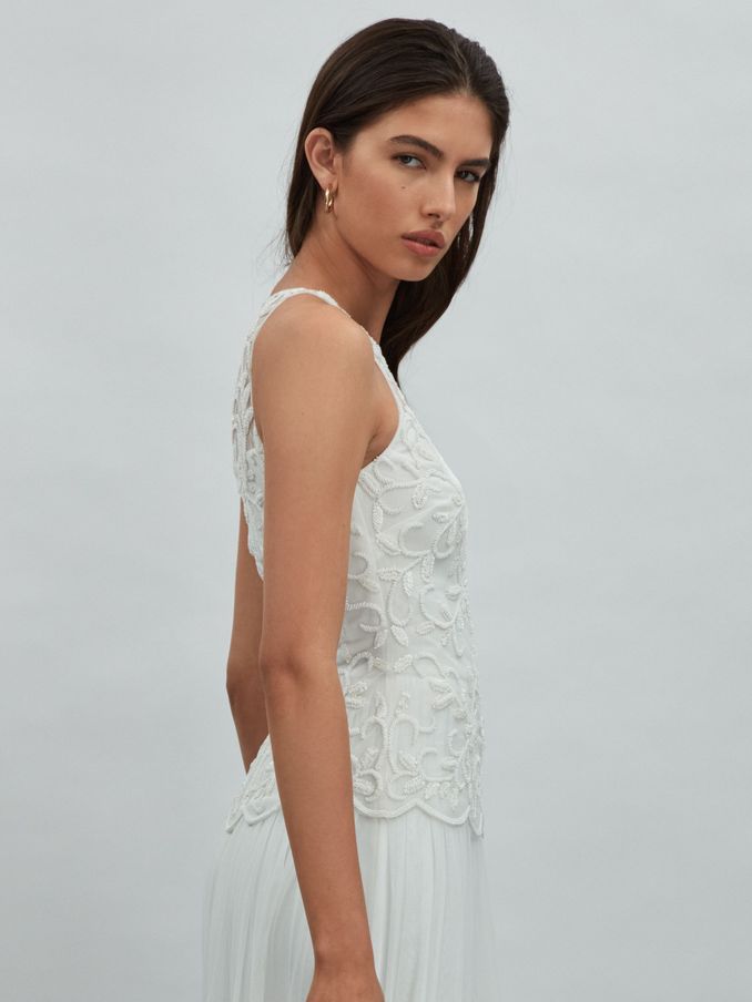 Raishma Embellished High Neck Maxi Dress in Ivory (N76625) | 2,262 SAR