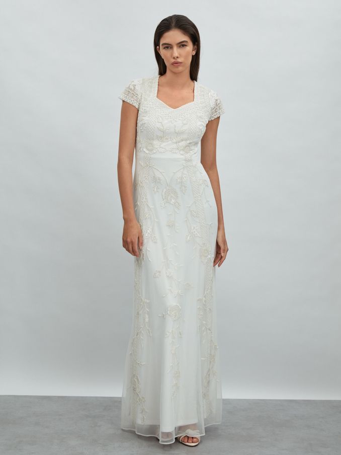 Raishma Floral Beaded Maxi Dress in Ivory (N76634) | 2,700 SAR