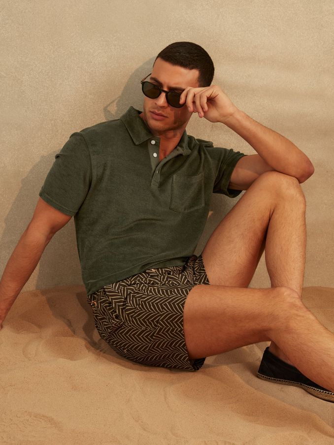 Towelling Polo Shirt in Olive Green (N76801) | €37