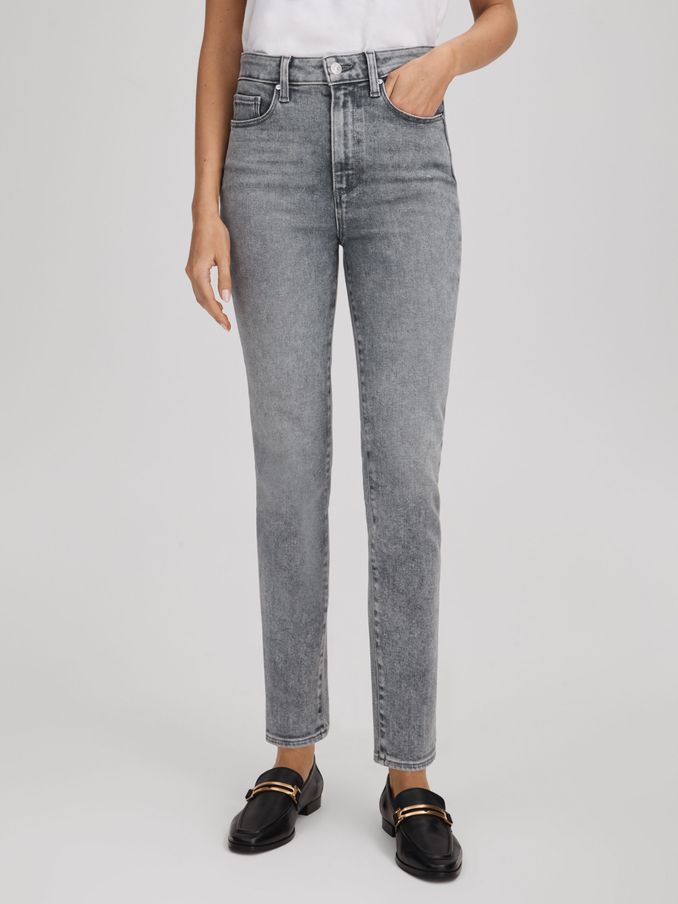 Paige Slim Fit Washed Jeans in Grey Rain (N76818) | US$228