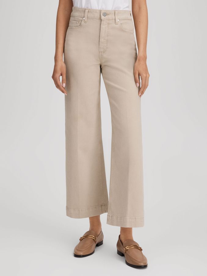 Paige Flared Cropped Jeans in Soft Sand (N76847) | US$329