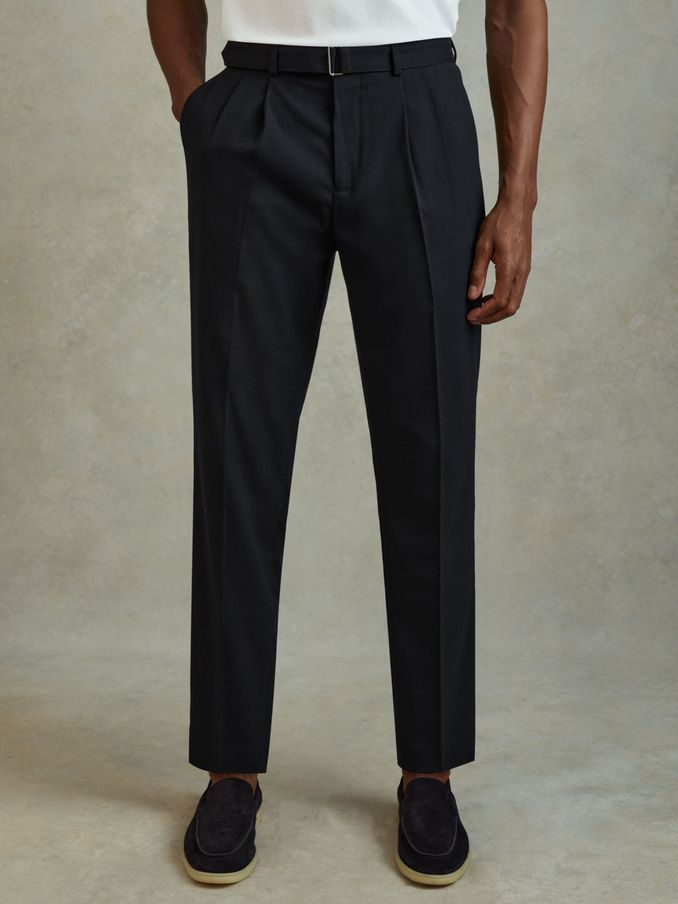 Belted Cropped Trousers in Navy (N77516) | $140