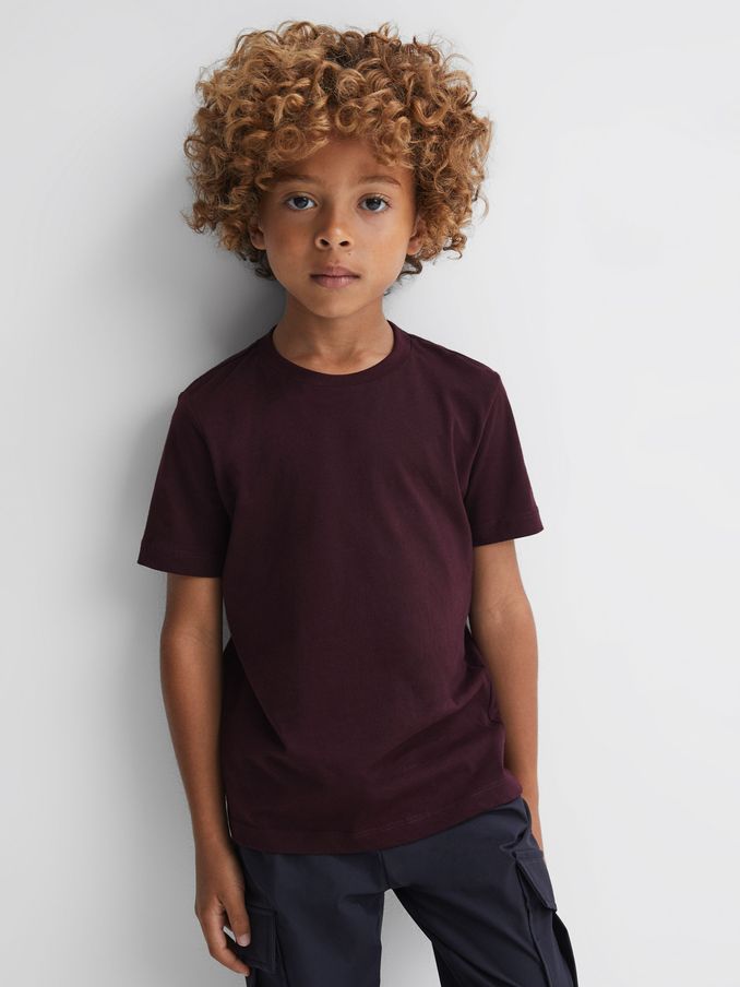 9-13 yrs Crew Neck T-Shirt in Bordeaux (N77523) | US$20