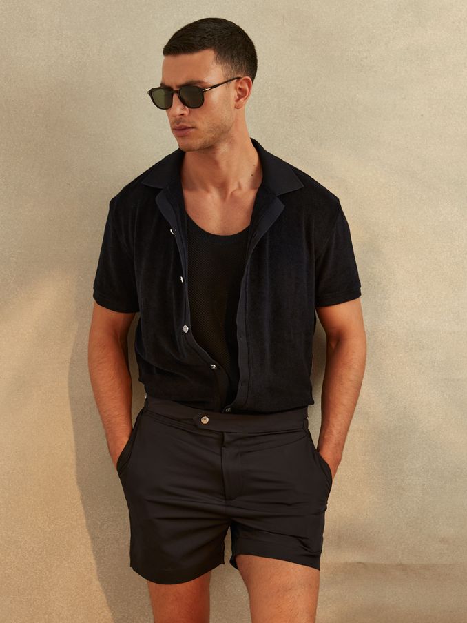 Towelling Cuban Collar Shirt in Navy (N77525) | US$72