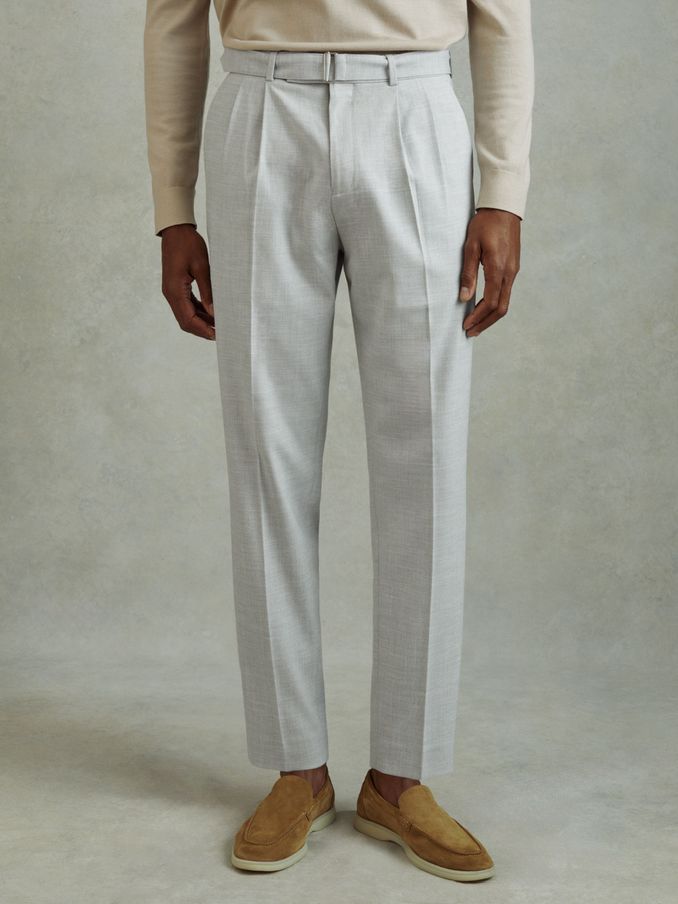 Belted Cropped Trousers in Light Grey (N77544) | US$66