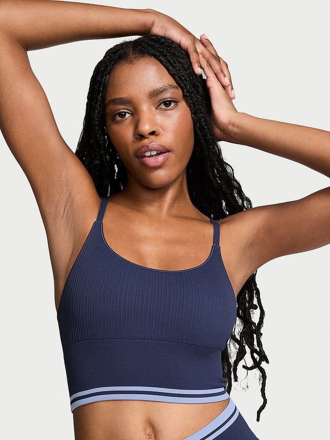 Midnight Navy Blue Seamless Longline Scoop Sports Bra Top (N94964) | €13