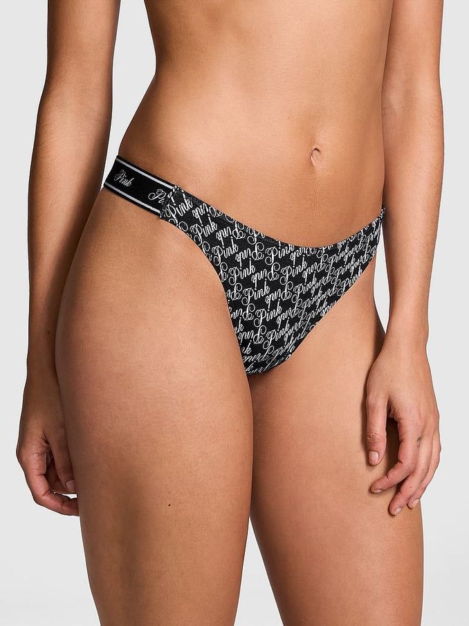 Black Script Thong Cotton Logo Knickers (N94992) | €10.50