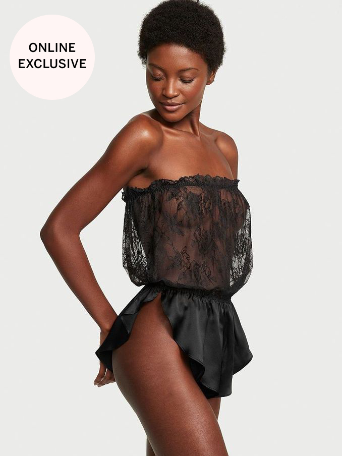 Black Archive Lace Strapless High Leg Bodysuit (N95918) | €43