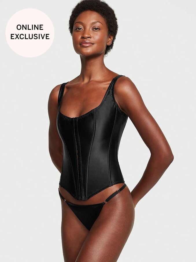 Black Archive Satin Corset and Knicker Set (N95943) | €39