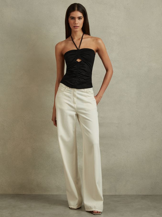 Ruched Halterneck Top in Black (N95990) | €24