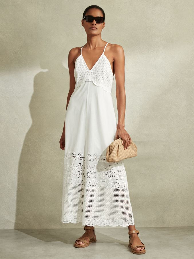 Cotton Broderie Maxi Dress in White (N95991) | 556 SAR