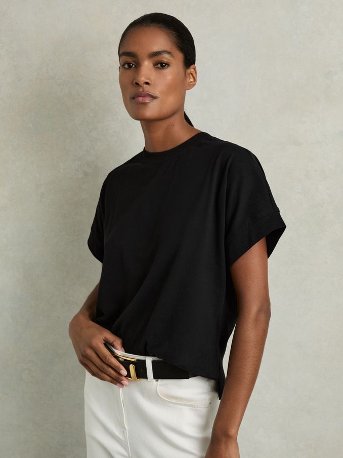 Cotton Crew Neck T-Shirt in Black (N96812) | US$60