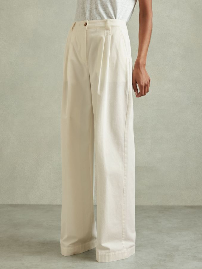 Petite Cotton Blend Wide Leg Trousers in White (N97250) | €70
