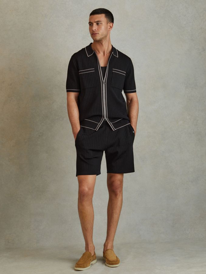 Ribbed Elasticated Waist Shorts in Black (N97330) | US$66