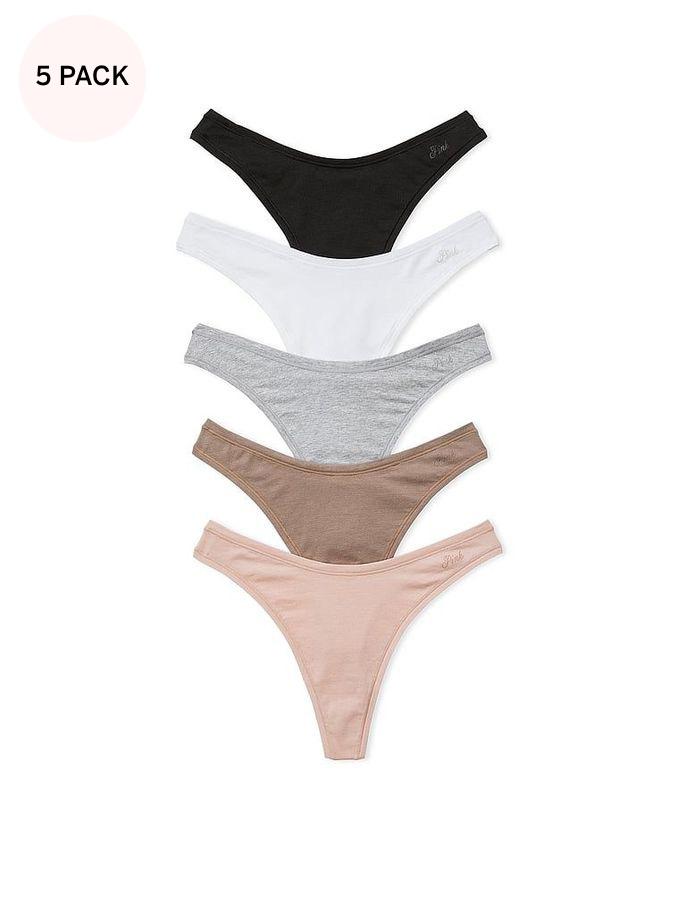 Black/Grey/White/Brown/Pink Thong 5 Pack Knickers (N97371) | €31