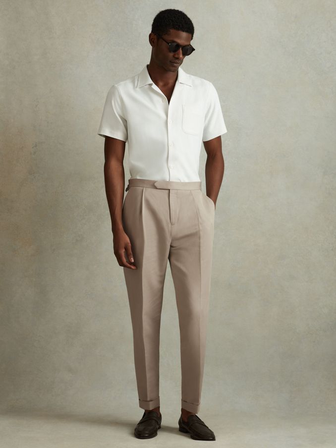 Relaxed Cropped Trousers with Turned-Up Hems in Stone (N97376) | €84