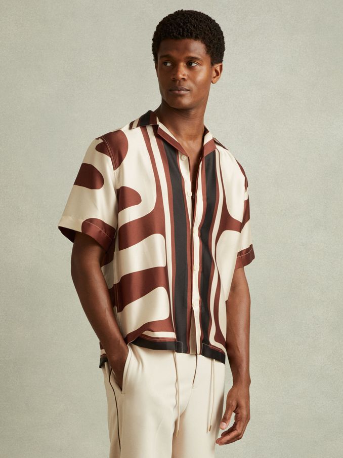 Tom Rust/Navy Relaxed Printed Cuban Collar Shirt (N97378) | €54