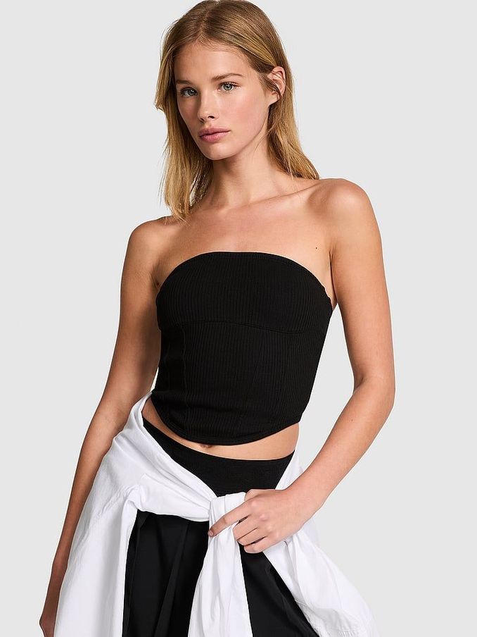 Black Cotton Strapless Corset Top (N97472) | €11
