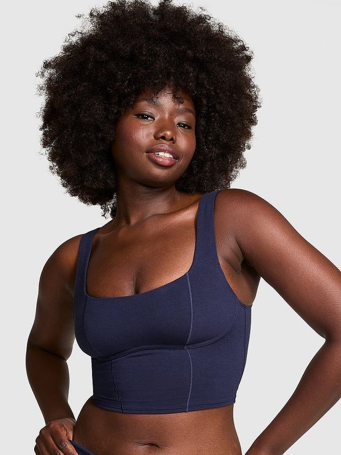 Midnight Navy Blue Cotton Scoop Sports Bra Top (N97505) | €13