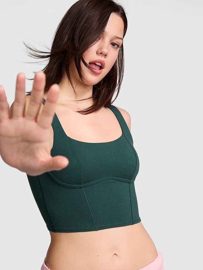 Deep Forest Green Cotton Scoop Sports Bra Top (N97506) | €13