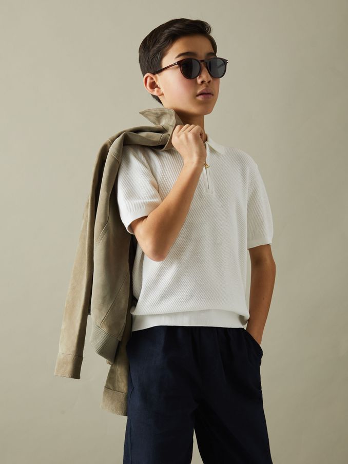 3-9 yrs Textured Quarter Zip Polo Shirt in White (N97892) | US$16