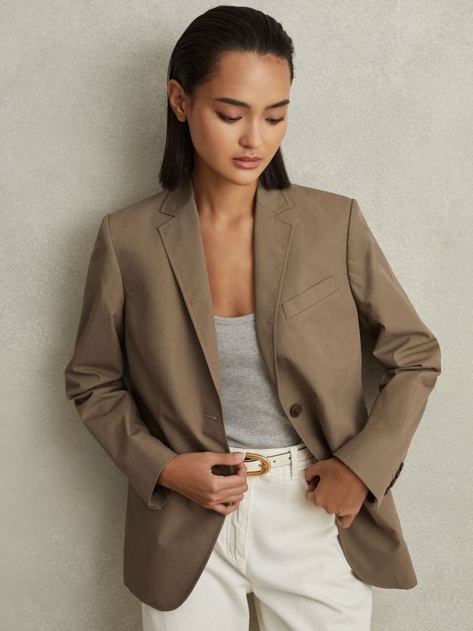 Single Breasted Cotton Blazer in Taupe (N98056) | €122