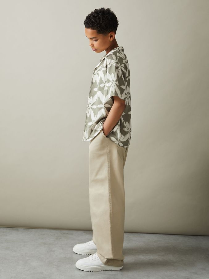 9-13 yrs Relaxed Printed Cuban Collar Shirt in Sage Green (N99116) | €21