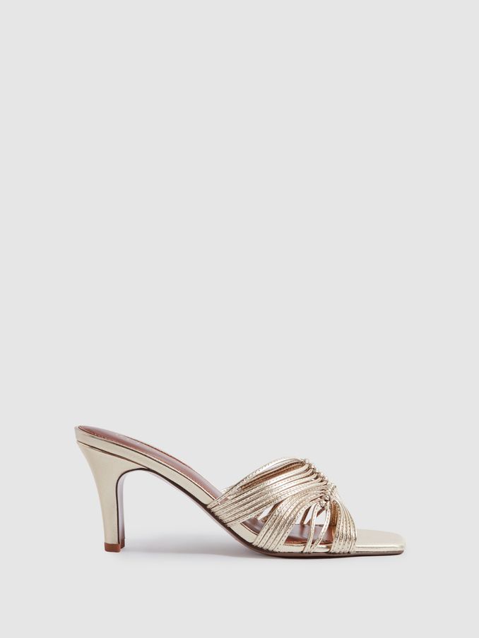 Leather Knot Detail Mules in Gold (N99118) | AED436