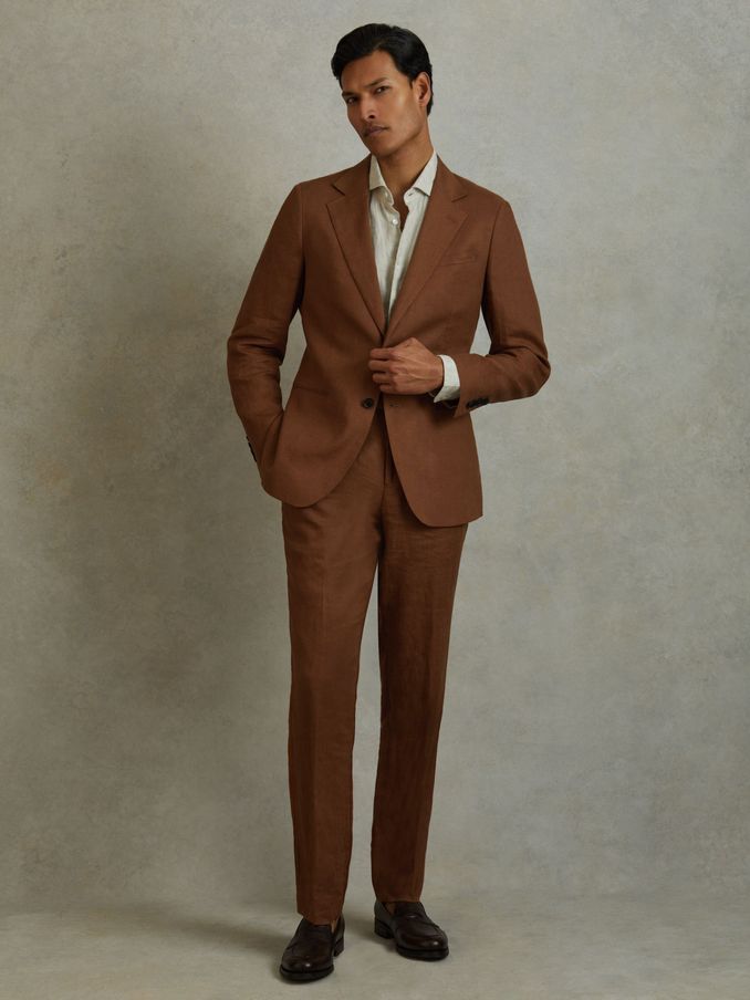 Linen Tapered Trousers Slim-Fit in Tobacco Brown (N99121) | HK$1,141