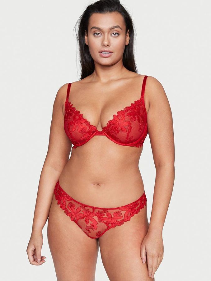 Lipstick Red Embroidered Unlined Demi Bra (P23541) | €26