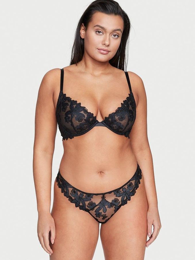 Black Embroidered Unlined Demi Bra (P23543) | €26