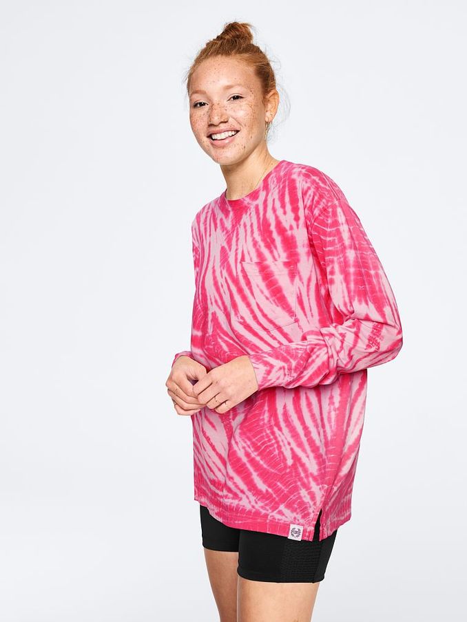 Victoria Pink Tie Dye Long Sleeve Campus Tee (P40889) | €20