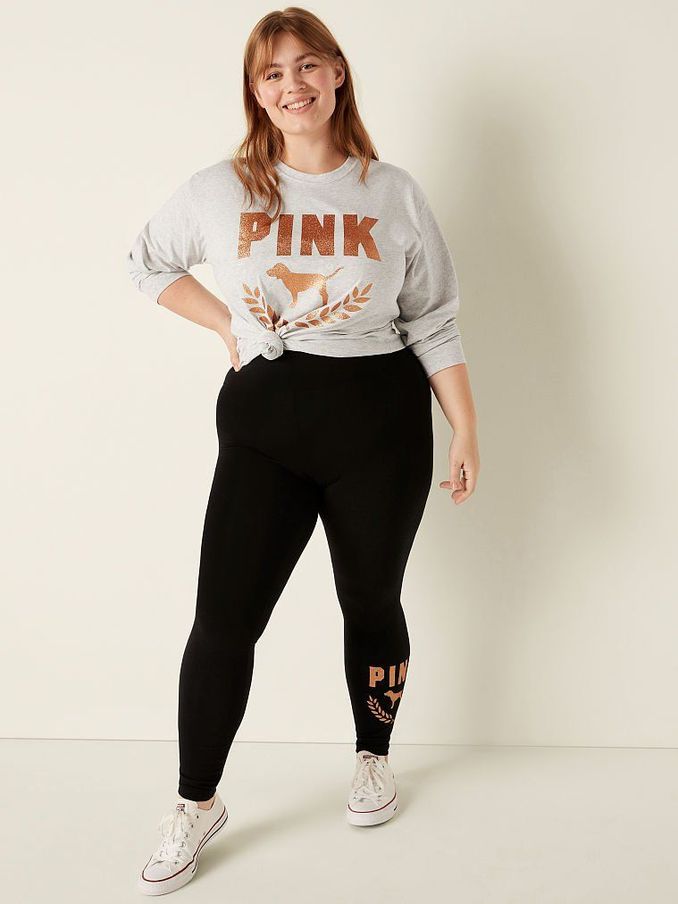 Pure Black With Glitter Logo Cotton High Waist Full Length Legging (P47783) | €13