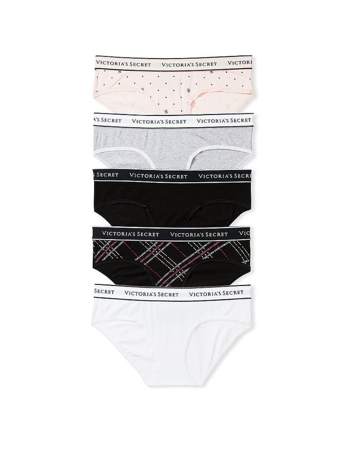 White/Black/Grey/Nude Hipster Logo 5 Pack Knickers (P53282) | €15