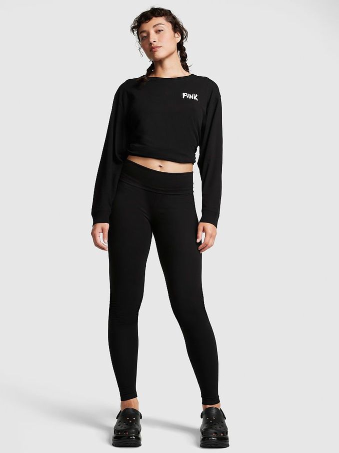 Pure Black Cotton Foldover Legging (P55267) | €33