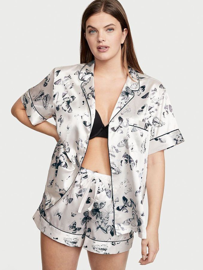 White Butterfly Satin Short Pyjamas (P55286) | €34