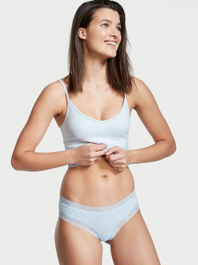 Purity Blue Cotton Lace Waist Cheeky Knickers (P58177) | €4