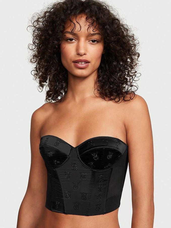 Black Satin Logo Push Up Bra Top (P59137) | €34