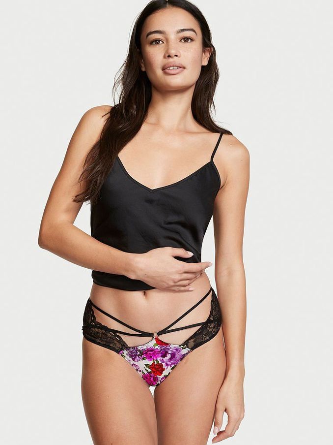 White Glam Floral Strappy Lace Cheeky Knickers (P59293) | €5