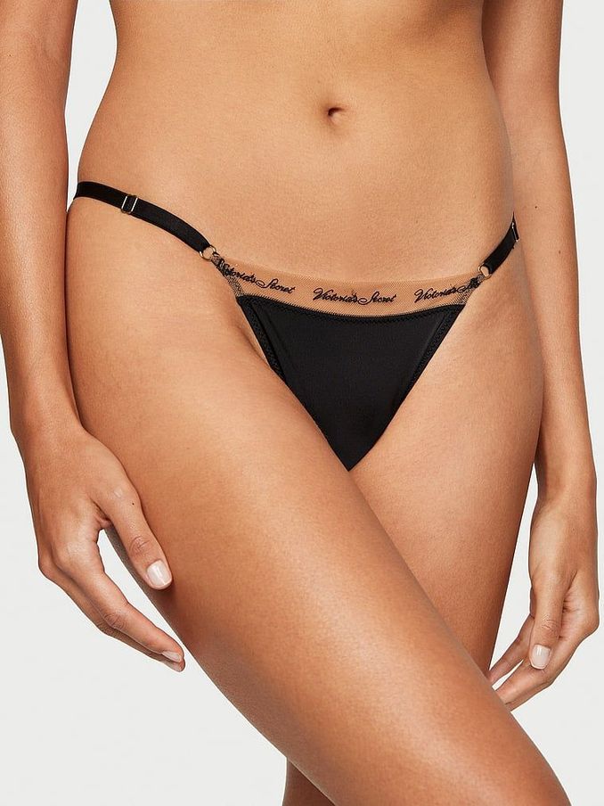 Black Logo Embroidered Thong Icon Thong Knickers (P60161) | €8
