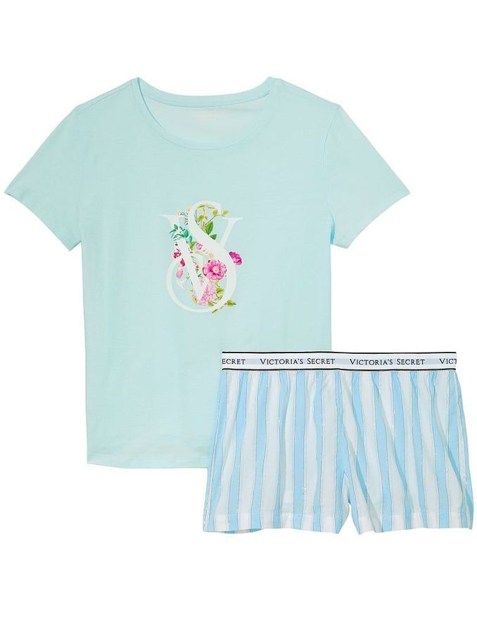 Icy Lavender Purple Stripe Cotton T-Shirt Short Pyjamas (P61309) | €17