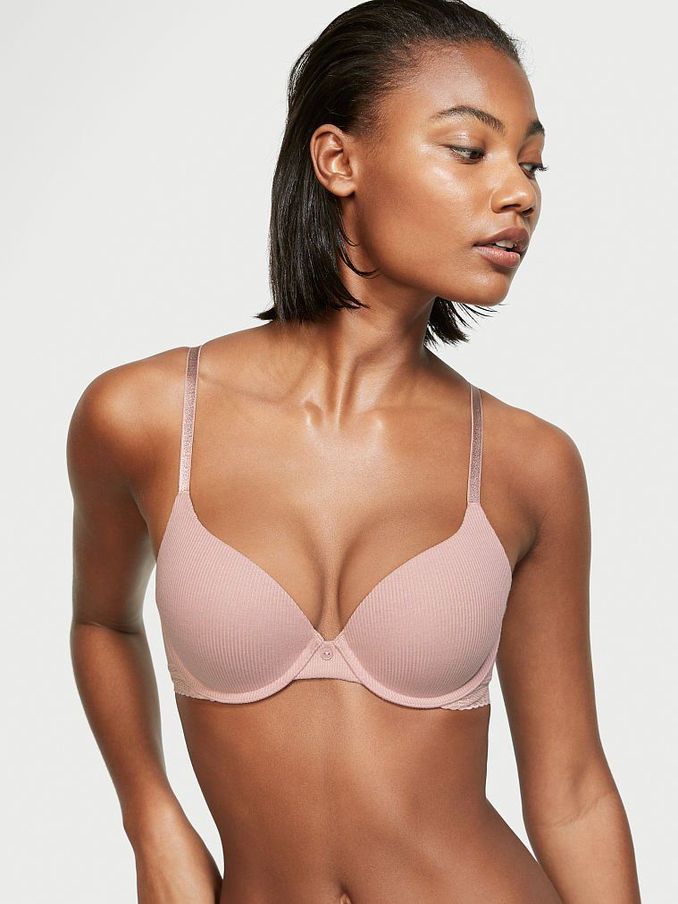 French Mauve Purple Lace Trim Full Cup Push Up T-Shirt Bra (P62324) | €17