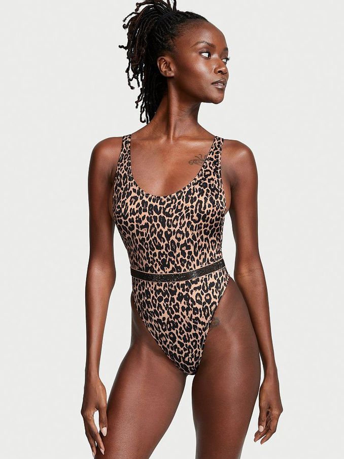 Sexy Leopard Shine Strap Plunge OnePiece (P67435) | €22