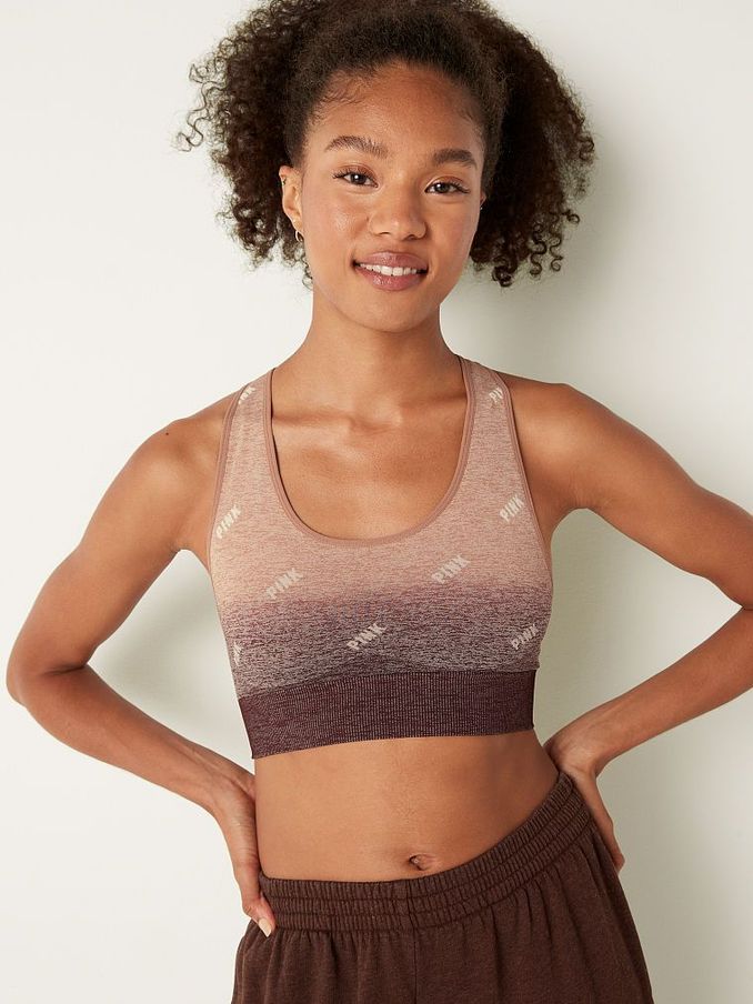 Stucco Beige and Coffee Brown Seamless LightlyLined Gym Racerback Sports Bra (P68596) | €11