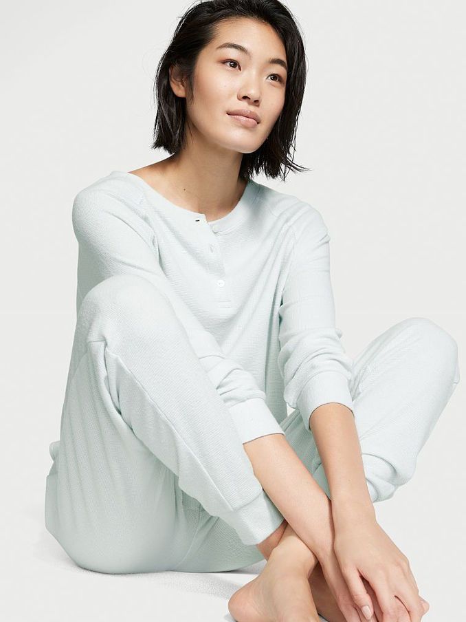 Winter Ice Blue Waffle Long Pyjamas (P68598) | €17