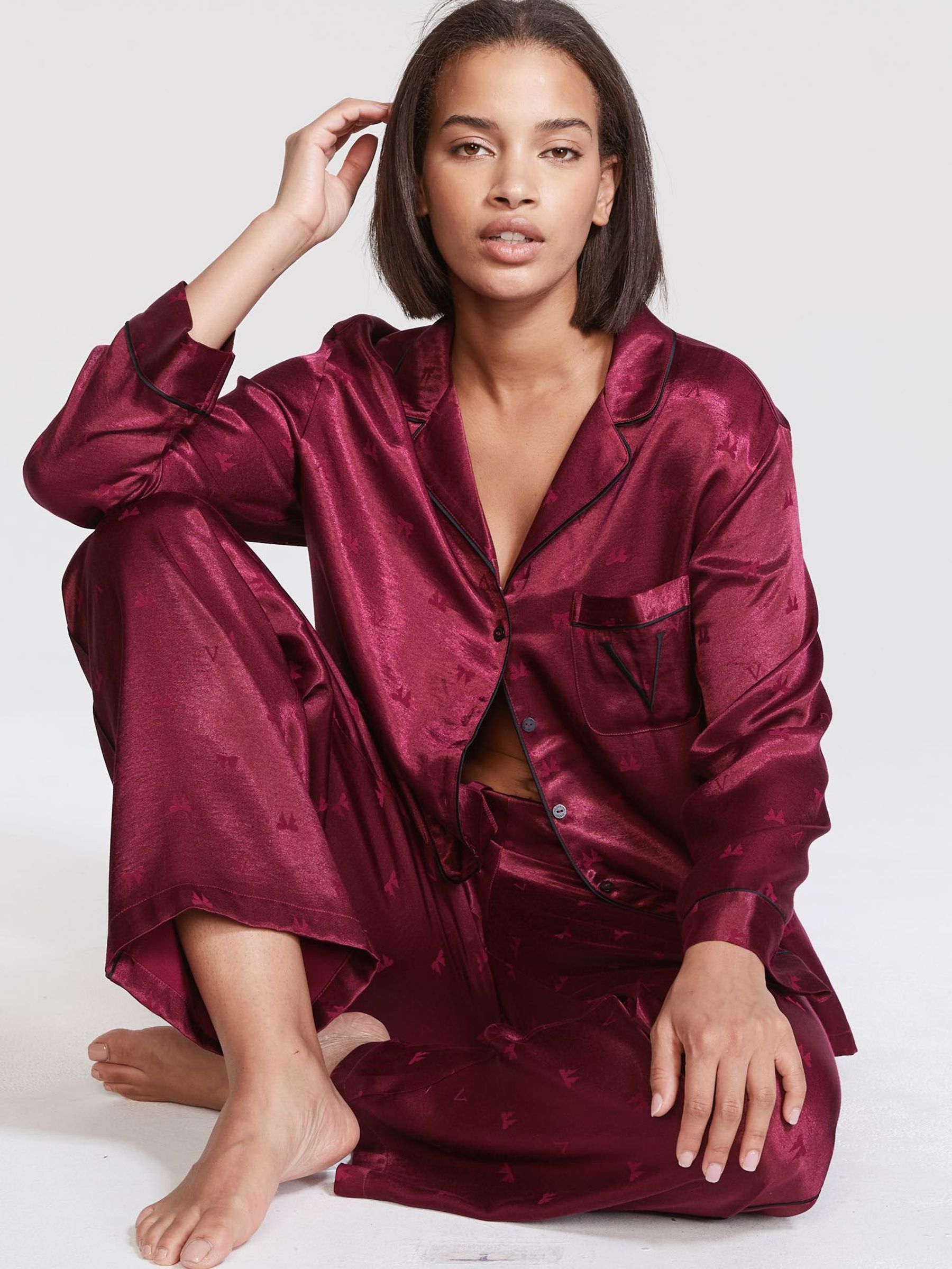 Campari Purple Satin Long Pyjamas (P68608) | €22