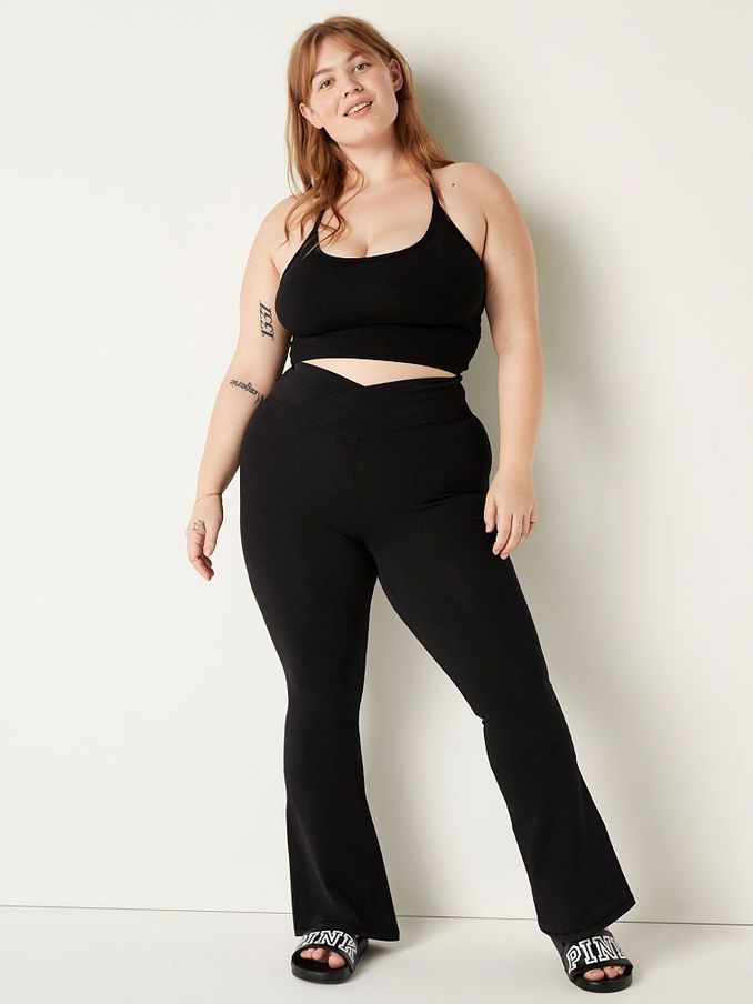 Pure Black Wash Cotton High Waist Full Length V Crossover Flare (P74072) | €11