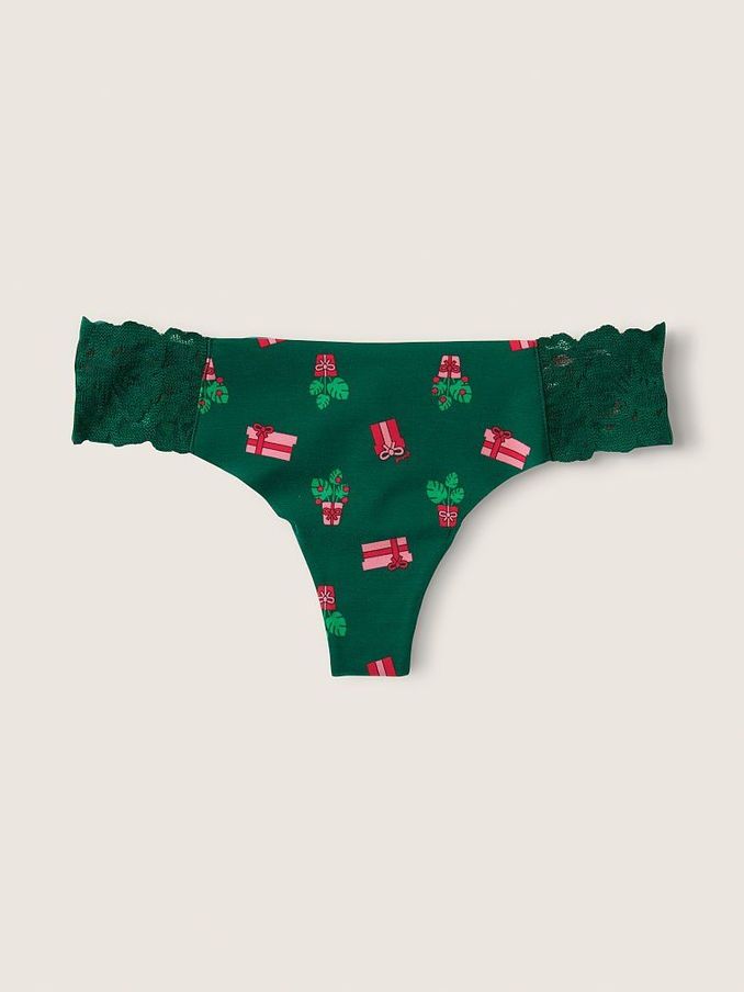 Dark Garden Green Christmas Print No Show Thong Knicker (P74131) | €3