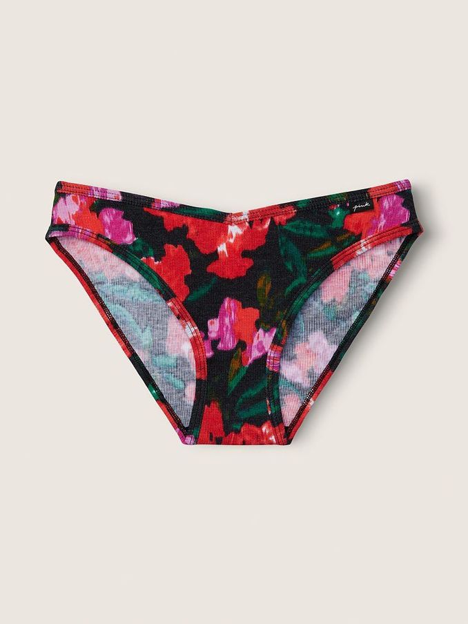 Pure Black Soft Floral Cotton Bikini Knicker (P74143) | €3