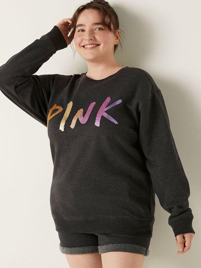 Pure Black With Brushed Gradient Logo Everyday Lounge Campus Crew Fleece (P74583) | €11